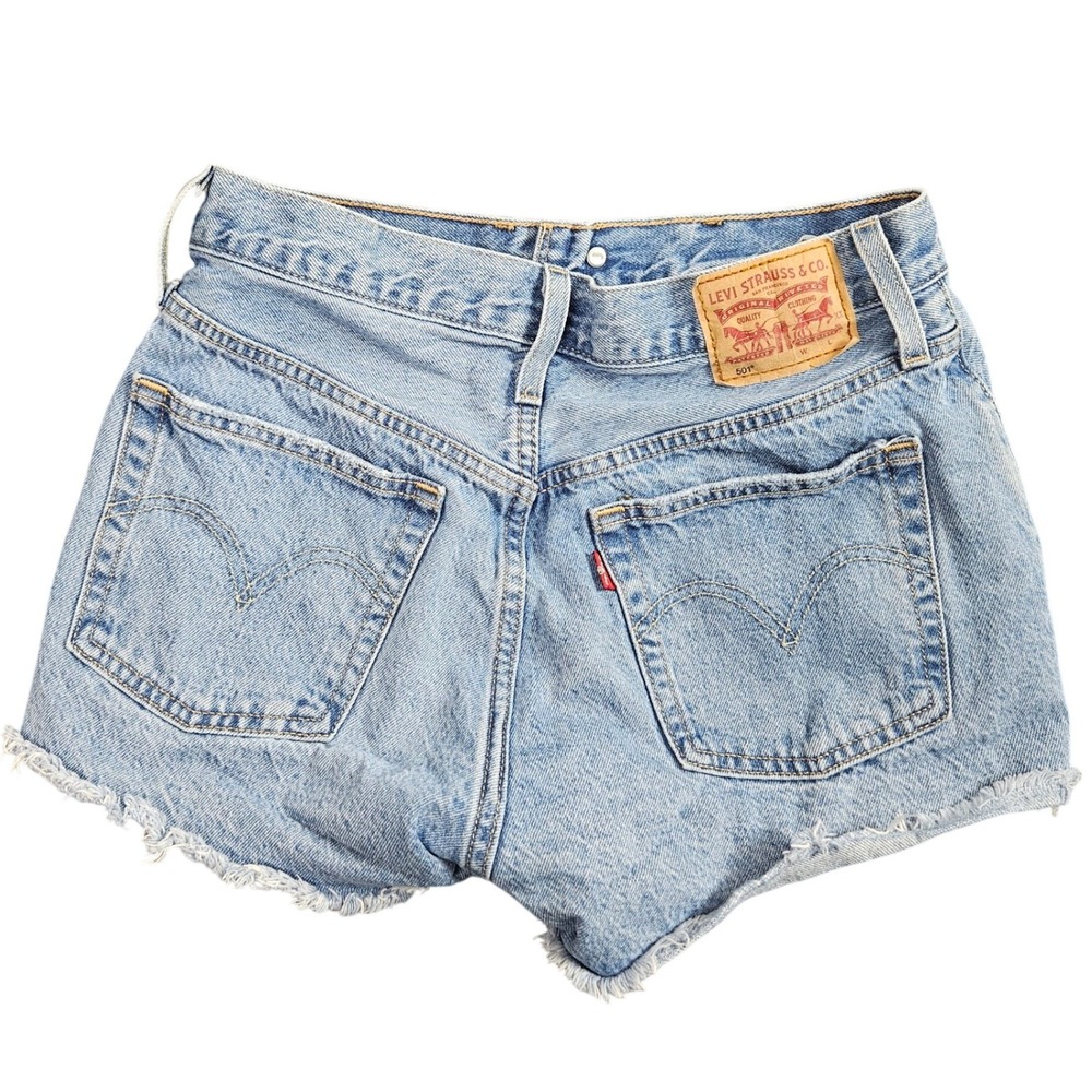 Levis 501 Jean Shorts Denim Womens 27 Light Wash Distressed Cut Off Beach Summer - Picture 3 of 11
